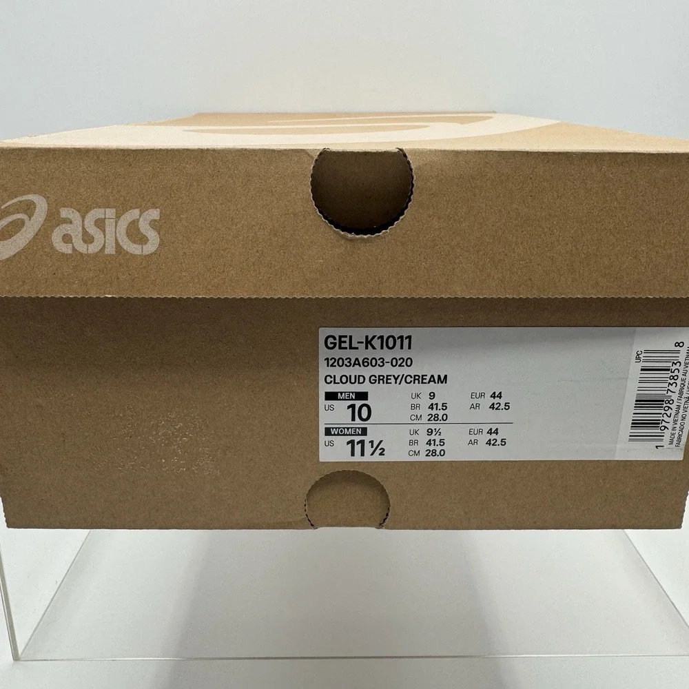 Brand New ASICS Gel K1011 Cloud Grey Cream Sneakers 1203A603-020 Men's Size 10